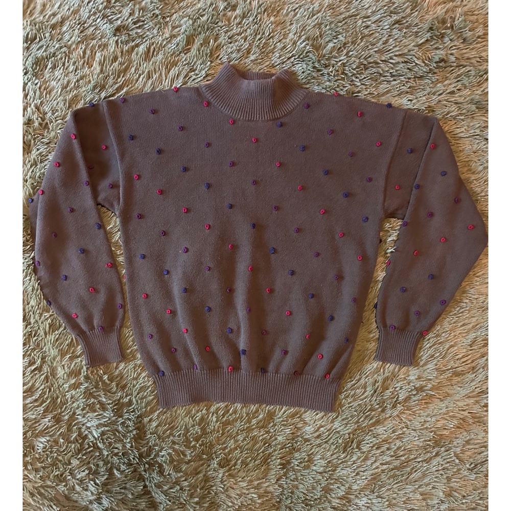 Richard and Company Sweater Women XS Green Polka Dot Mock Neck Vintage Cotton